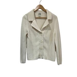 L.L. Bean Ivory Shawl Collar Button Front Cotton Cardigan Cottagecore Size M